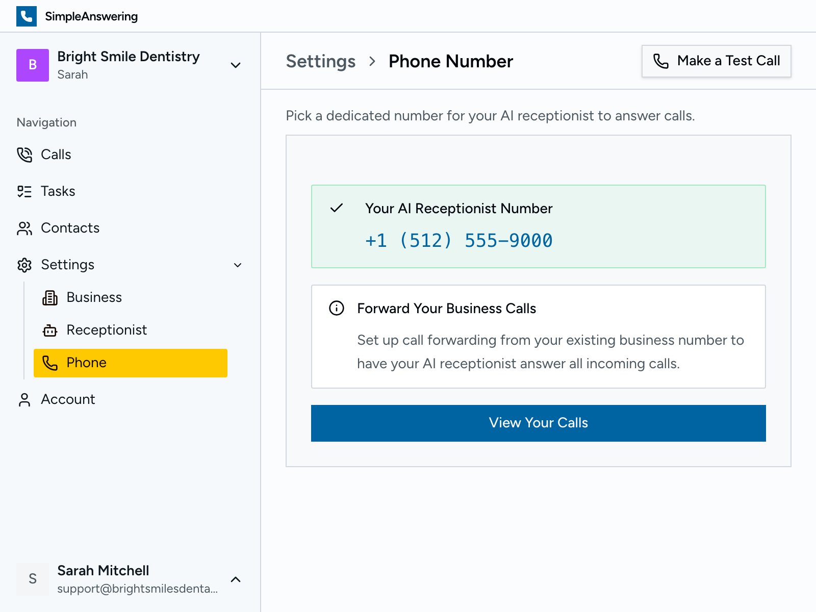 Phone number settings