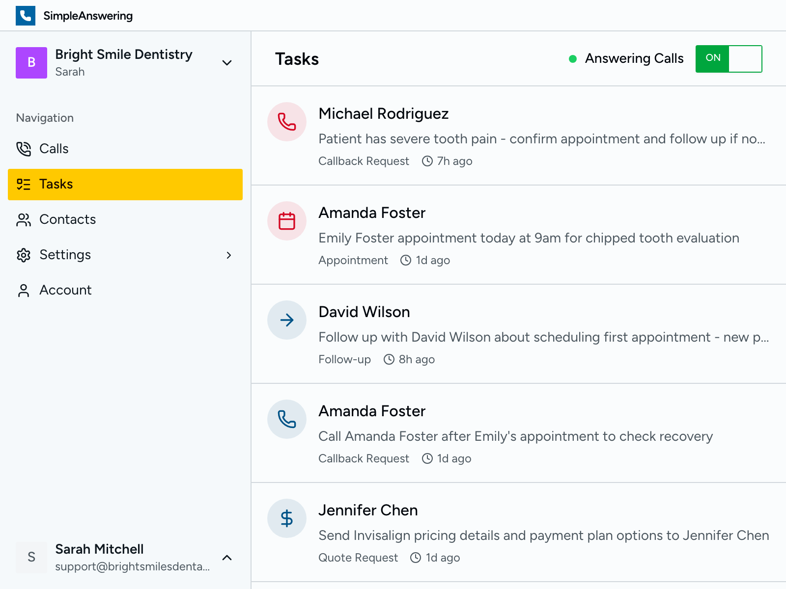 Action items with urgency flags