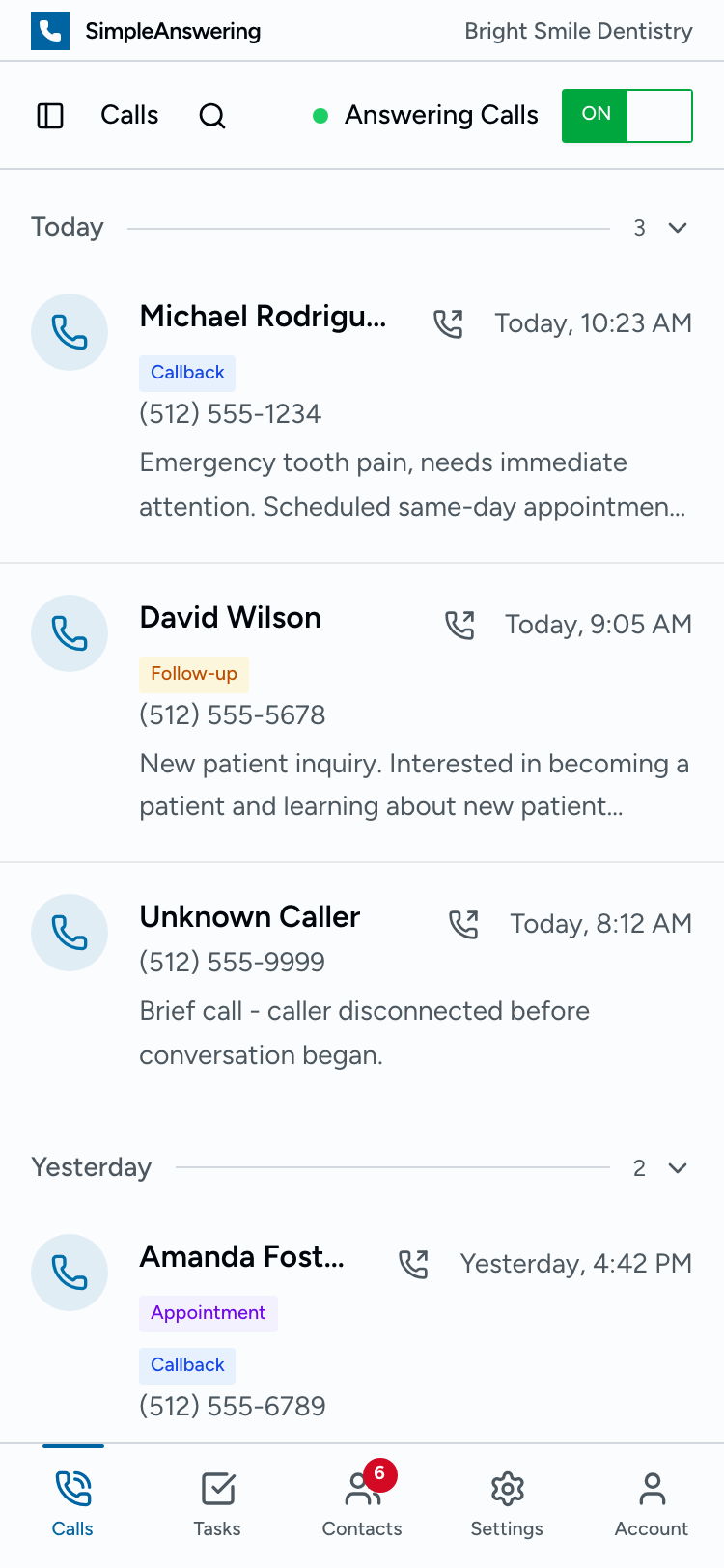 Mobile view of calls so you can check new leads between pool stops