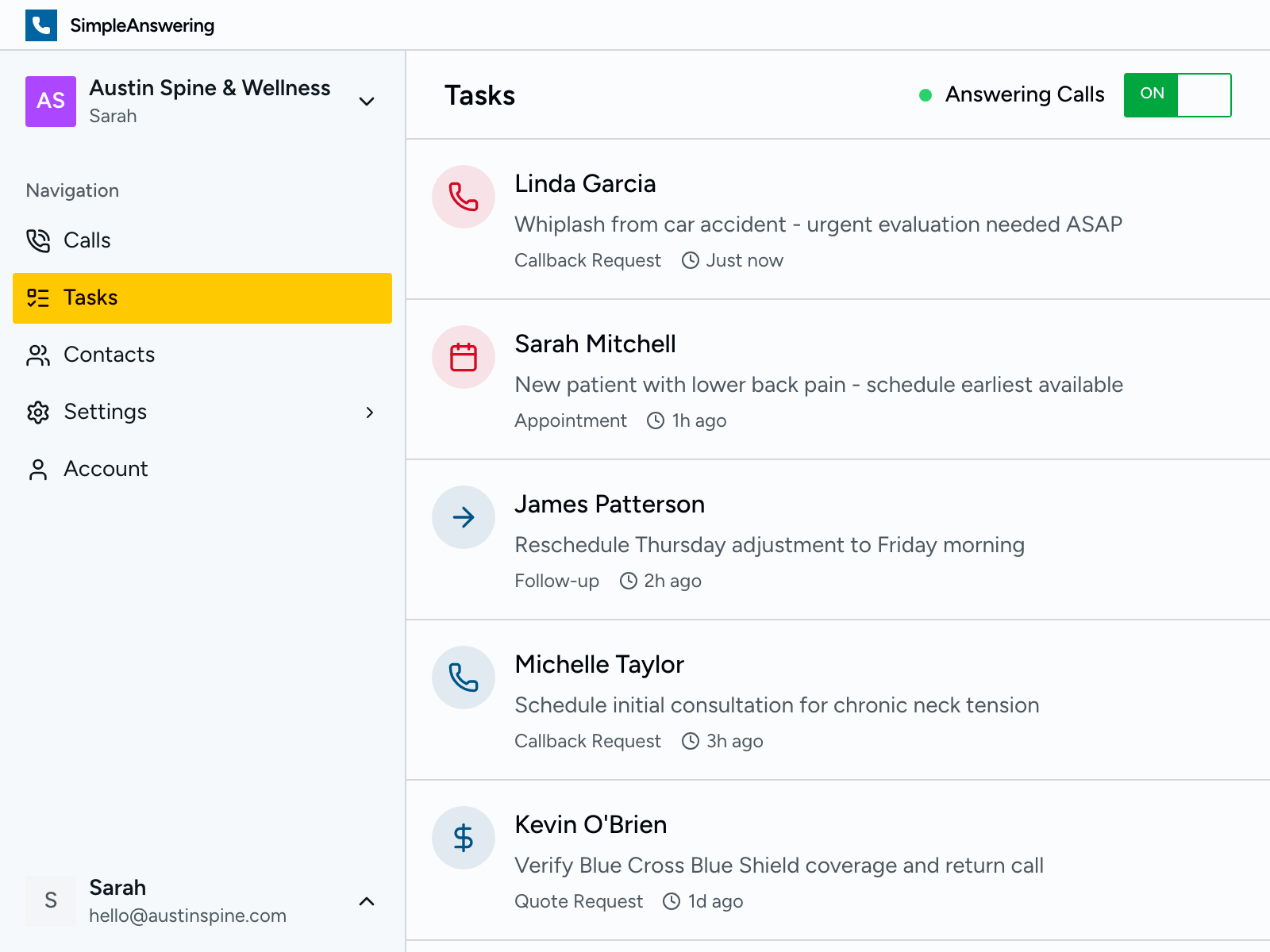 Action items with urgency flags
