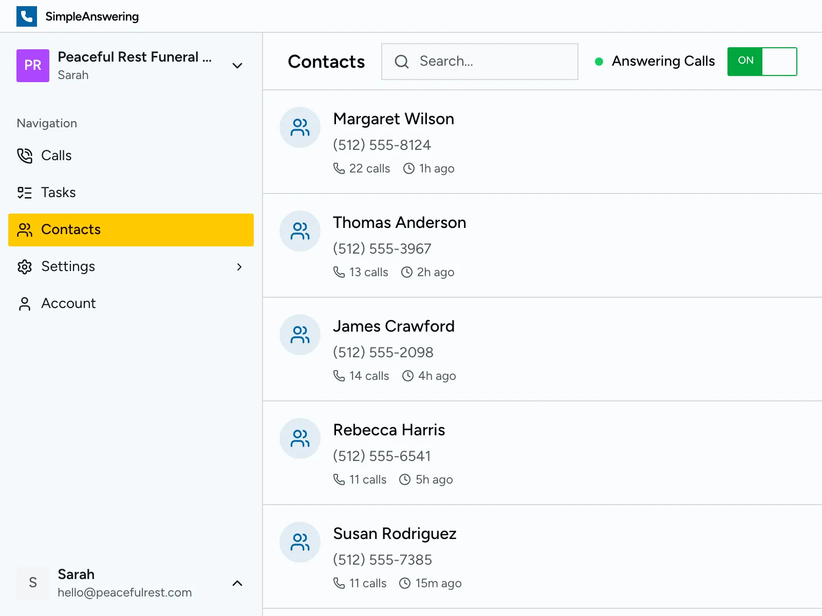 Detailed view of a single call showing transcript and extracted information