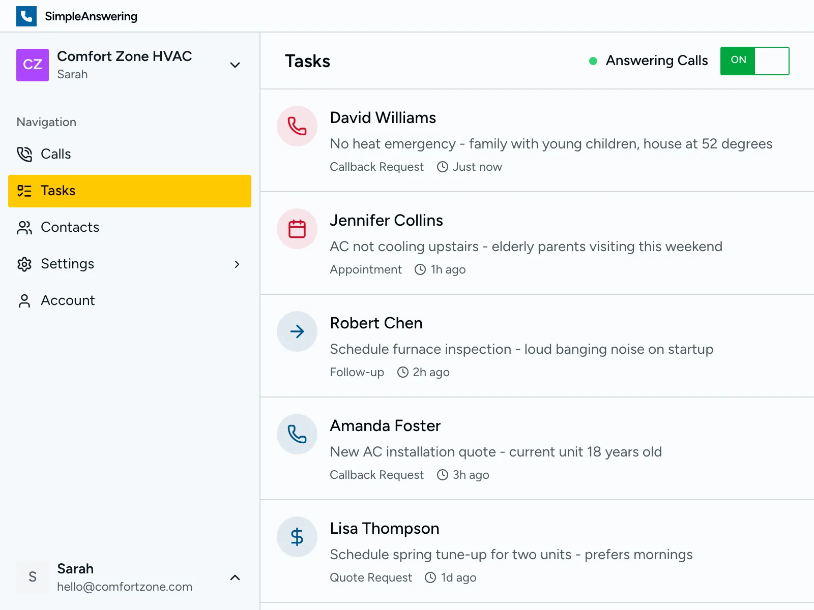 Action items with urgency flags