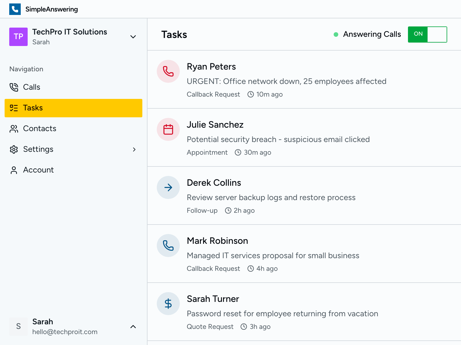 Action items with urgency flags