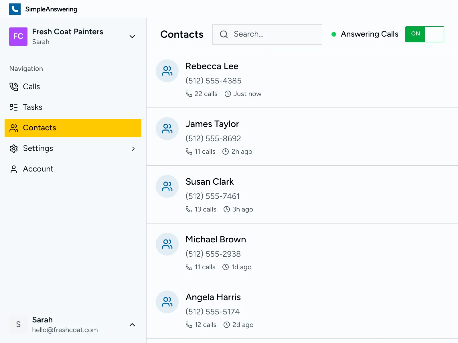 Detailed view of a captured call with project information