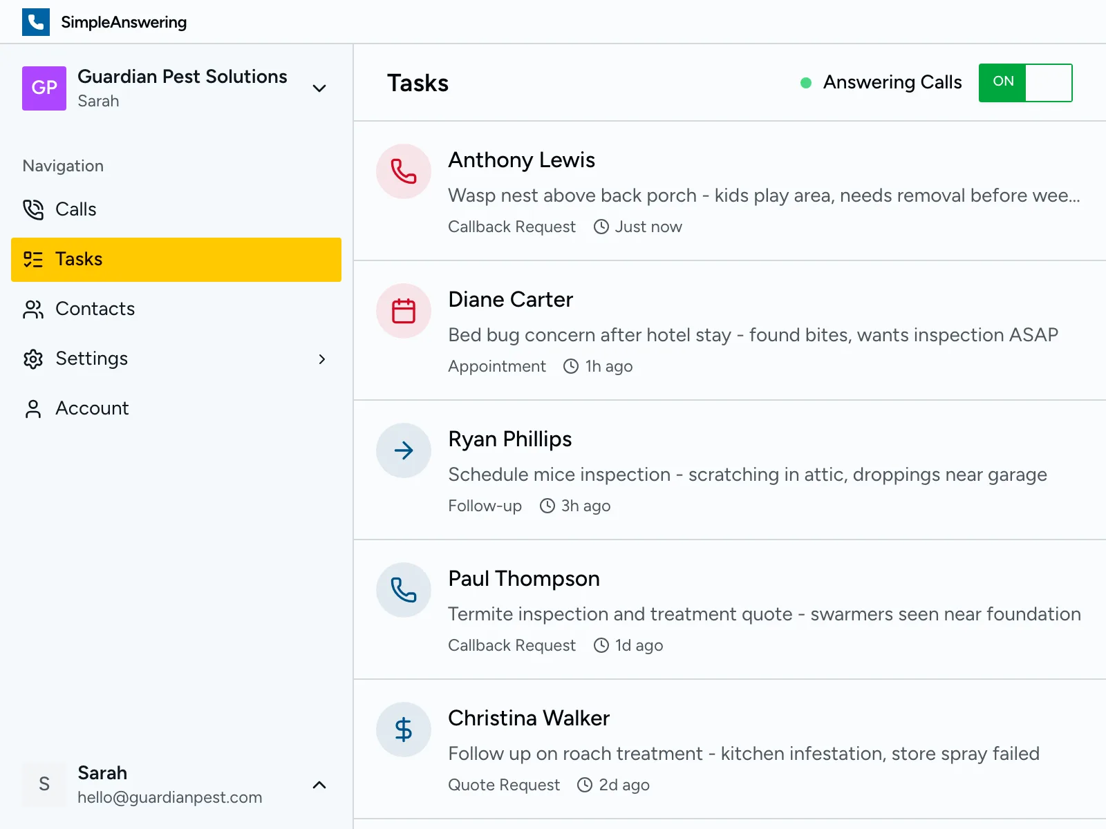 Action items with urgency flags