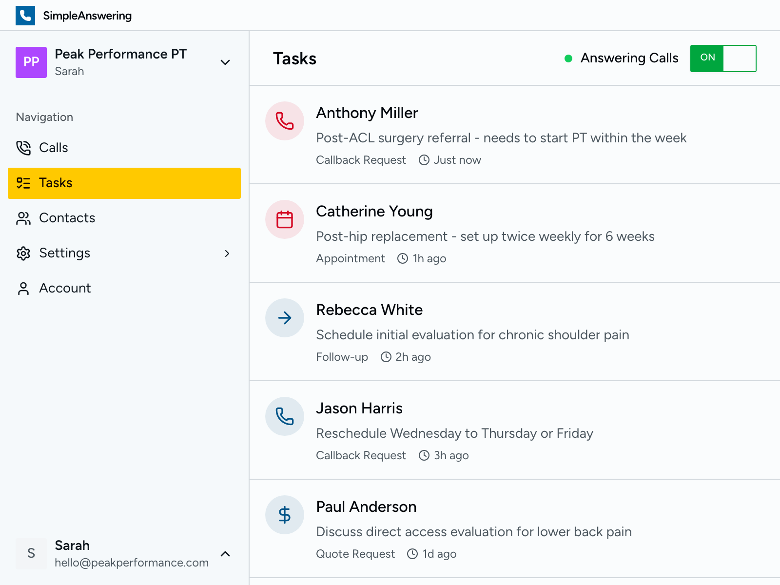 Action items with urgency flags