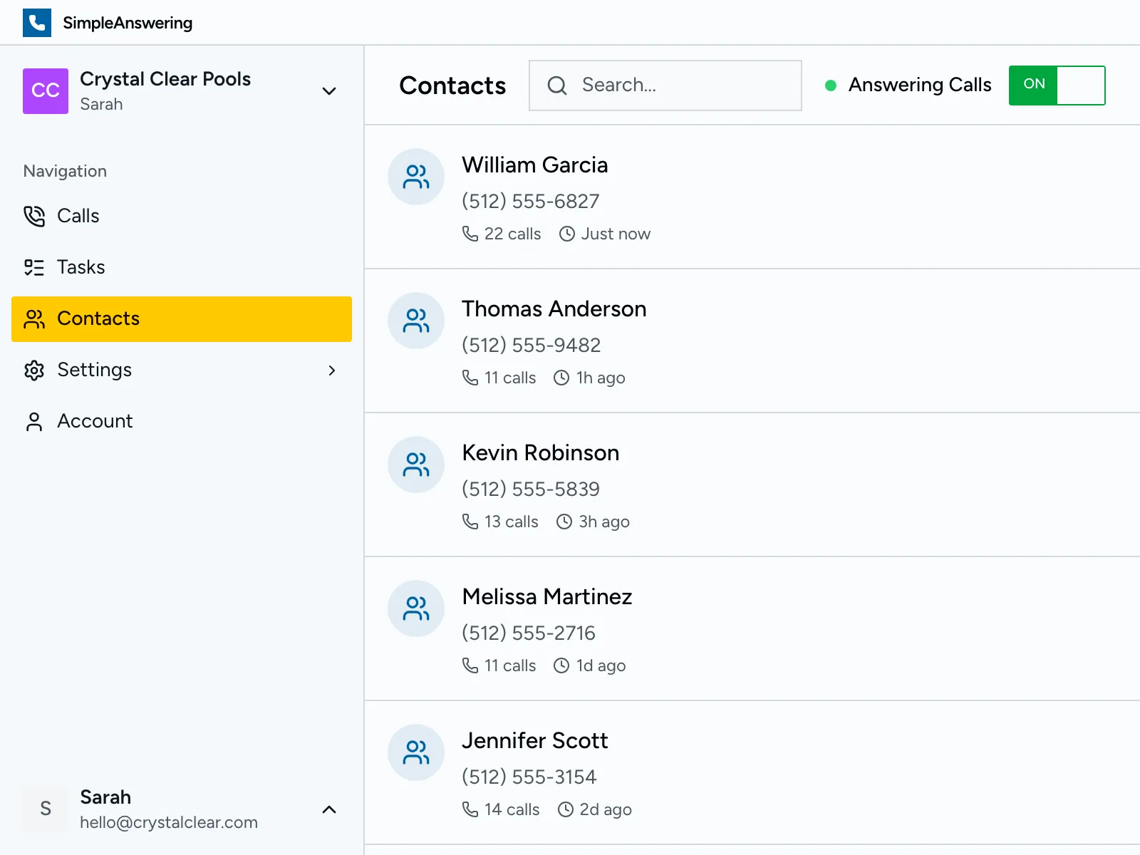 Detailed call summary with customer information and service request details