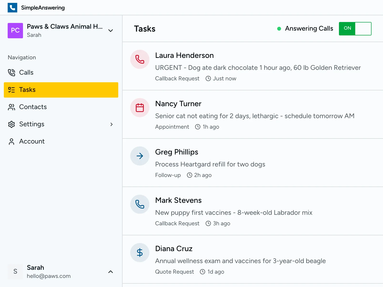 Action items with urgency flags
